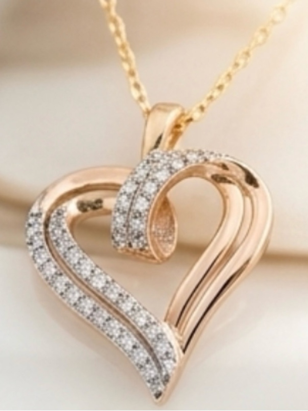 Gold  over sterling silver Heart Pendant Necklace with Genuine Pavé Diamonds. 18